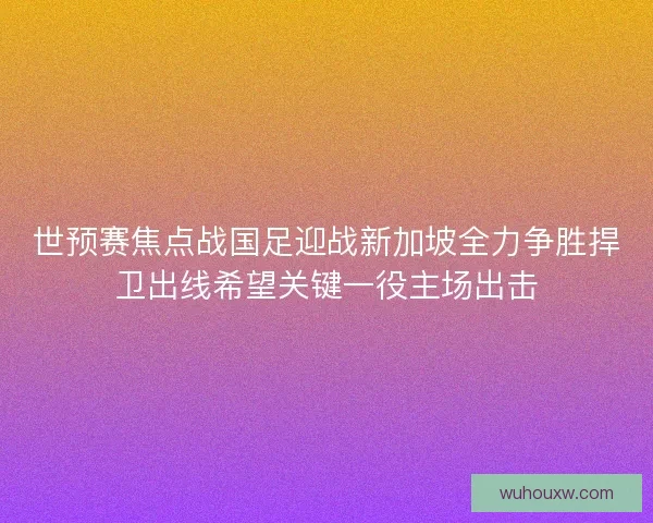 世预赛焦点战国足迎战新加坡全力争胜捍卫出线希望关键一役主场出击